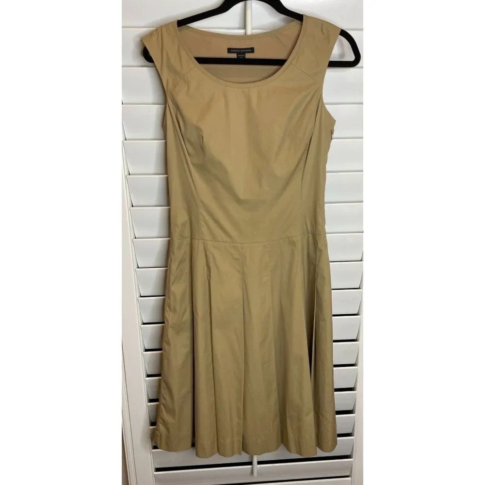 Banana Republic Womens 6‎ Fit and Flare Dress Tan Khaki Pleated Stretch Cotton